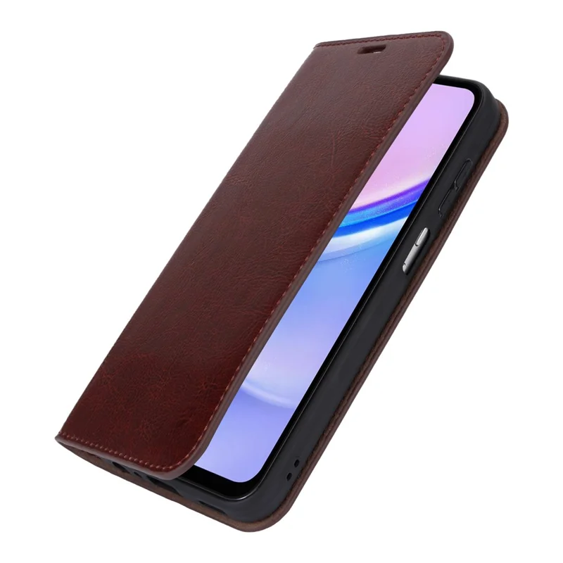 For Samsung Galaxy A15 5G Case Split Leather Crazy Horse Texture Stand Phone Cover - Dark Brown