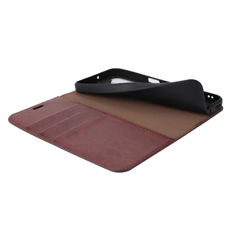 For Samsung Galaxy A15 5G Case Split Leather Crazy Horse Texture Stand Phone Cover - Dark Brown