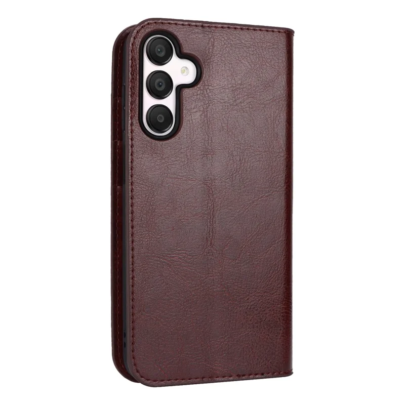 For Samsung Galaxy A15 5G Case Split Leather Crazy Horse Texture Stand Phone Cover - Dark Brown