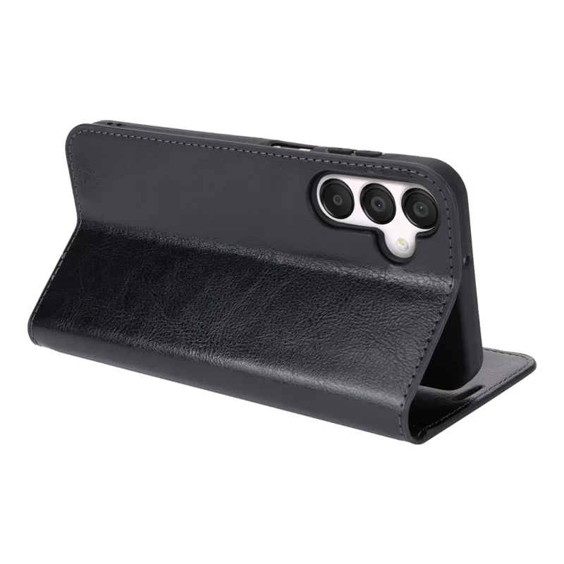 For Samsung Galaxy A15 5G Case Split Leather Crazy Horse Texture Stand Phone Cover - Black