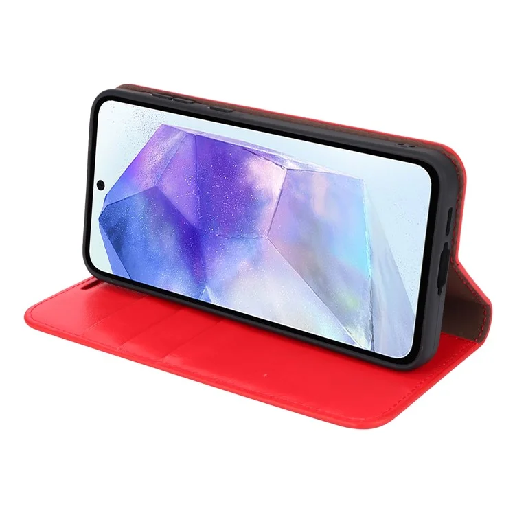 For Samsung Galaxy A55 5G Wallet Case Crazy Horse Texture Split Leather+TPU Phone Cover - Red