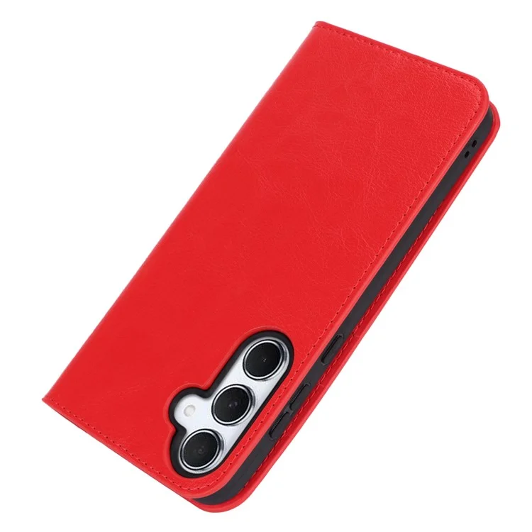 For Samsung Galaxy A55 5G Wallet Case Crazy Horse Texture Split Leather+TPU Phone Cover - Red