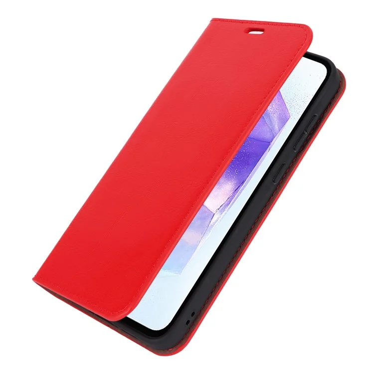 For Samsung Galaxy A55 5G Wallet Case Crazy Horse Texture Split Leather+TPU Phone Cover - Red