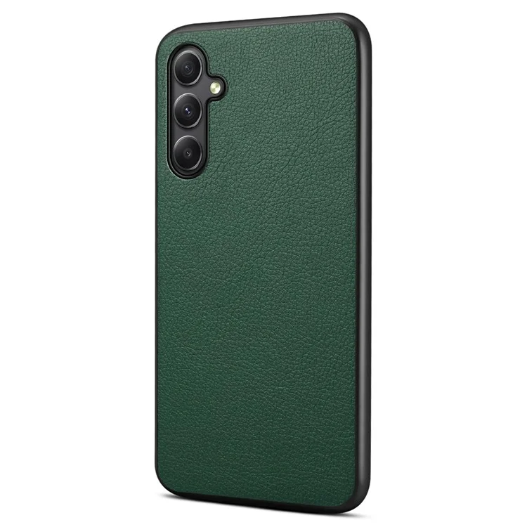 Für Samsung Galaxy A34 5G Handyhüllen Kalbsnarben Textur Leder+PC+TPU Slim-Fit Cover - Grün