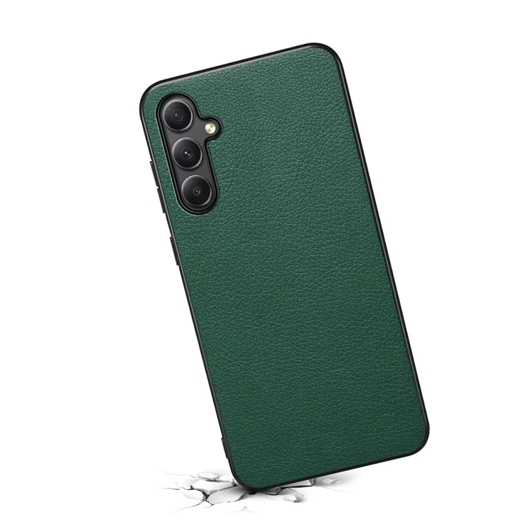 Für Samsung Galaxy A34 5G Handyhüllen Kalbsnarben Textur Leder+PC+TPU Slim-Fit Cover - Grün