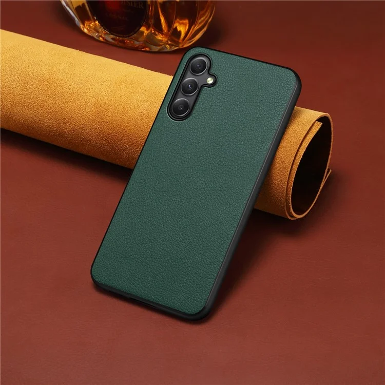 Für Samsung Galaxy A34 5G Handyhüllen Kalbsnarben Textur Leder+PC+TPU Slim-Fit Cover - Grün