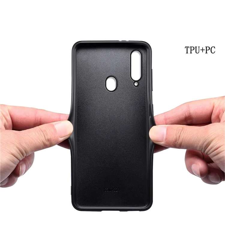 For Samsung Galaxy A20s Case Slim Leather Hard PC Back TPU Frame Hybrid Phone Cover - Black