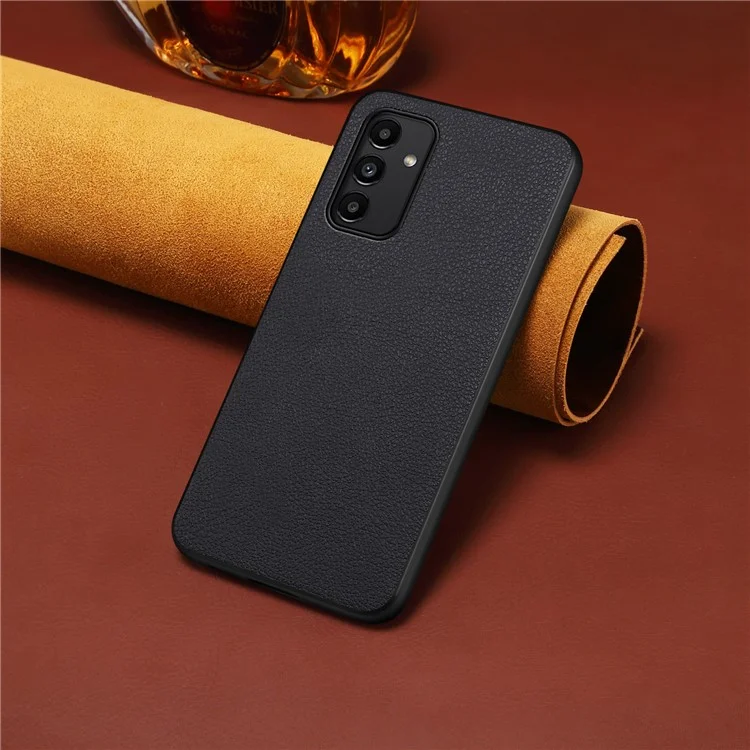 For Samsung Galaxy A13 5G Case PU Leather Calf Texture Shockproof Protective Back Cover - Black