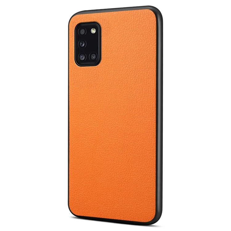 For Samsung Galaxy A31 Case Calf Texture Soft Leather Back Cover - Orange