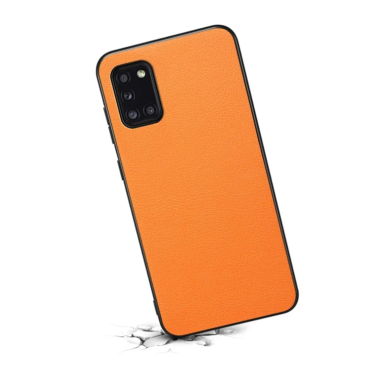 For Samsung Galaxy A31 Case Calf Texture Soft Leather Back Cover - Orange