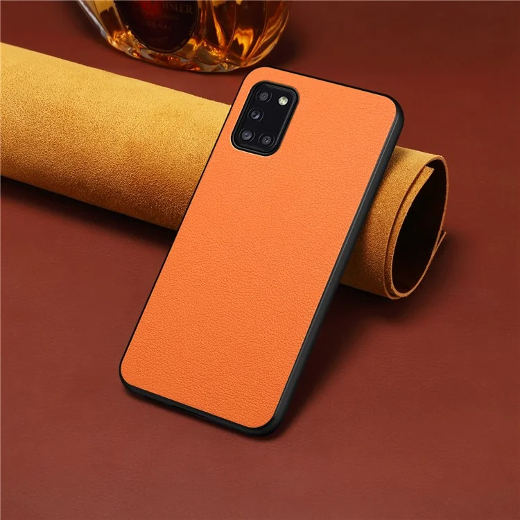 For Samsung Galaxy A31 Case Calf Texture Soft Leather Back Cover - Orange