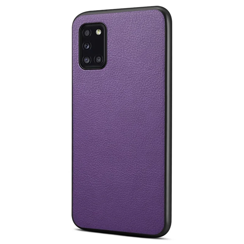 For Samsung Galaxy A31 Case Calf Texture Soft Leather Back Cover - Purple