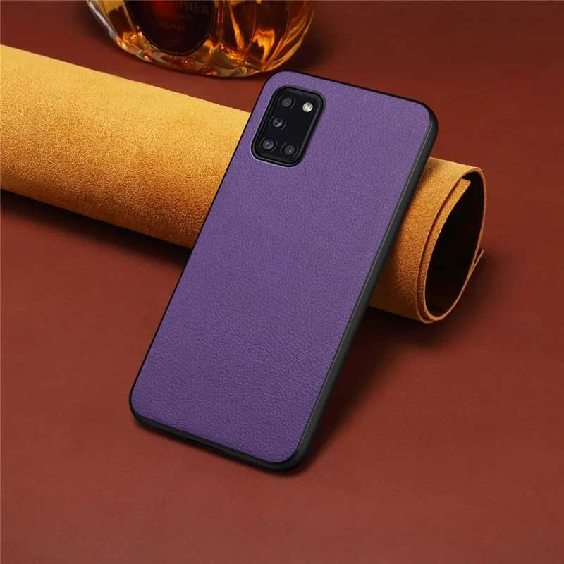 For Samsung Galaxy A31 Case Calf Texture Soft Leather Back Cover - Purple