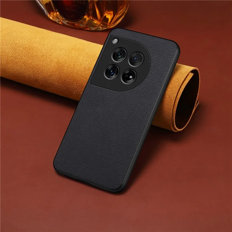 Étui en cuir pour OnePlus 12 5G Coque Dos anti-rayures Texture veau - Noir