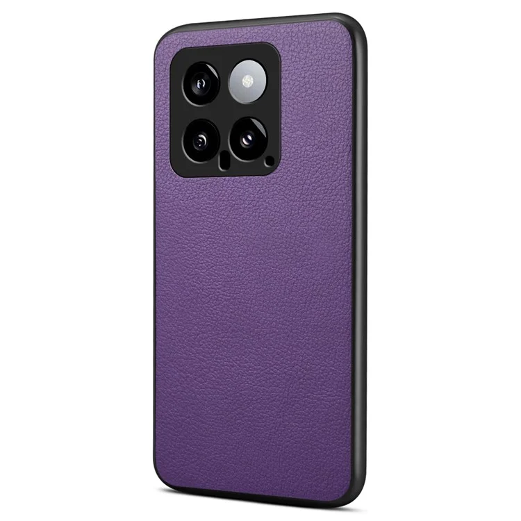 Pour Xiaomi 14 Case Hybrid Leather Coated PC+TPU Anti-drop Smart Phone Cover - Violet