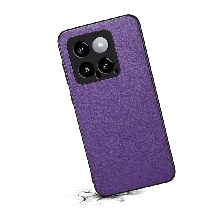 Pour Xiaomi 14 Case Hybrid Leather Coated PC+TPU Anti-drop Smart Phone Cover - Violet
