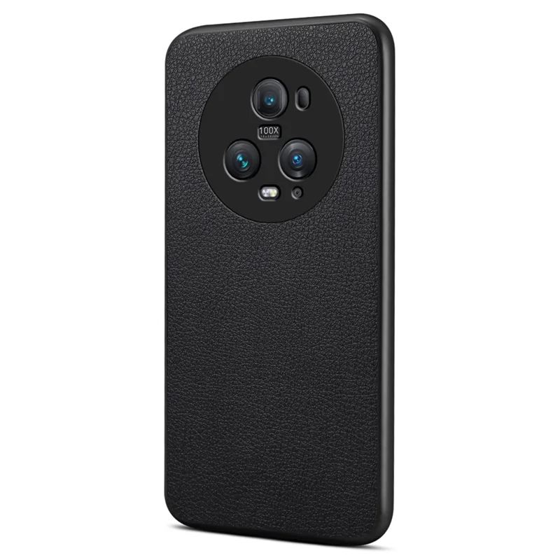 Hülle für Honor Magic5 Pro Handytasche PC+TPU+Leder Kalbsleder-Textur Schale - Schwarz