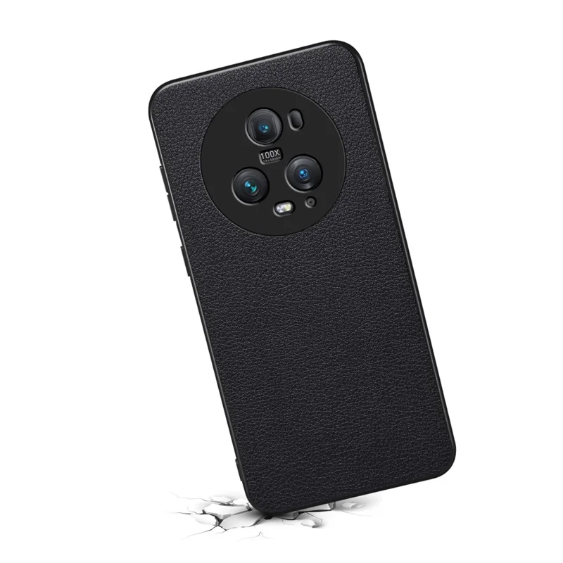 Hülle für Honor Magic5 Pro Handytasche PC+TPU+Leder Kalbsleder-Textur Schale - Schwarz