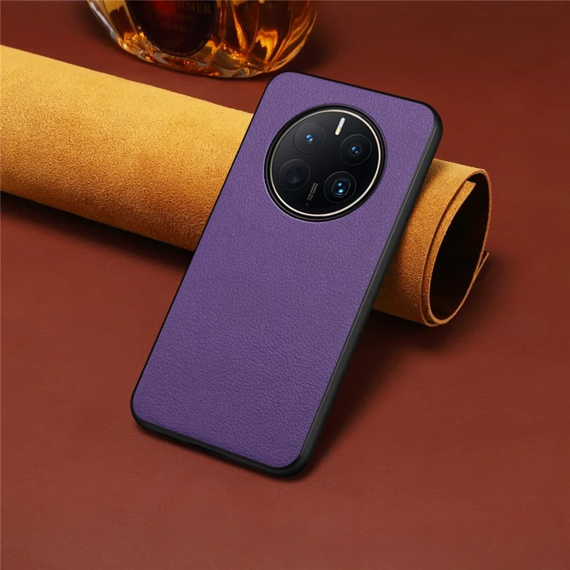 For Huawei Mate 50 Pro 4G Case Leather Coated PC+TPU Protective Phone Cover - Purple