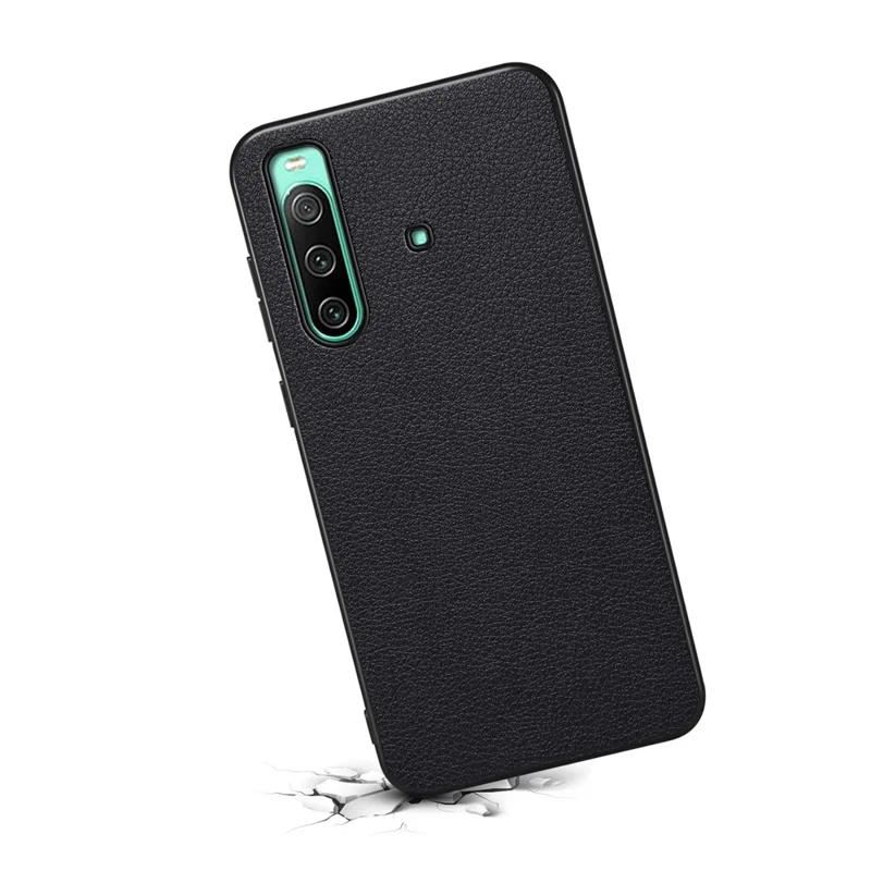 For Sony Xperia 10 IV 5G Case Calf Texture Drop-proof Leather Coated PC+TPU Cover - Black
