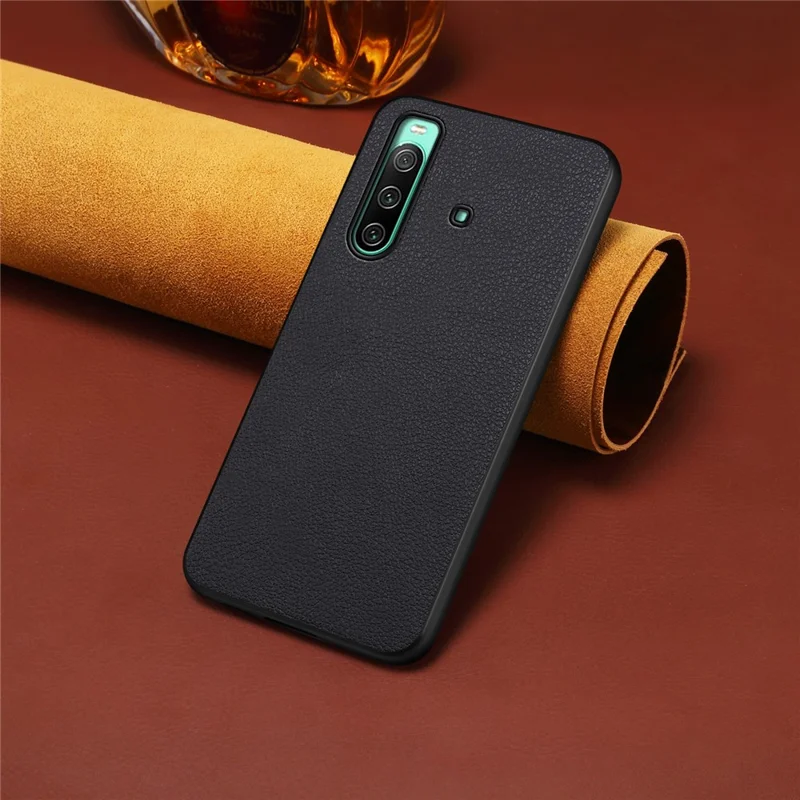 For Sony Xperia 10 IV 5G Case Calf Texture Drop-proof Leather Coated PC+TPU Cover - Black
