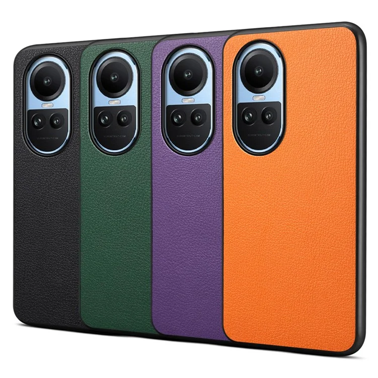 Para Oppo Reno10 5G (Global) Capa Resistente a Quedas Revestida de Couro PC+TPU Capa de Telefone - Preto