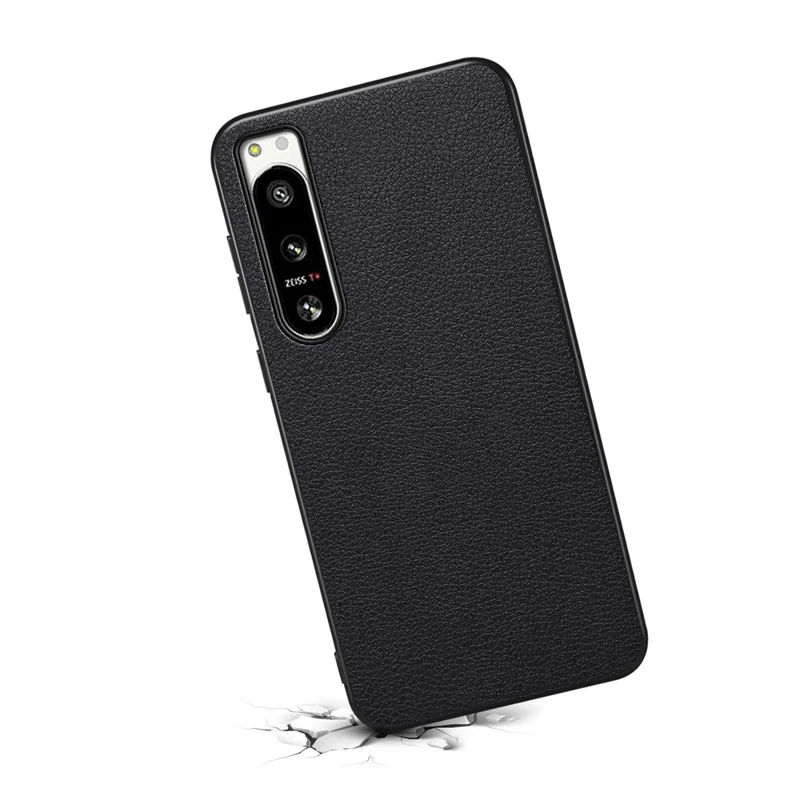 Per Sony Xperia 5 IV 5G Custodia per telefono Rivestimento in pelle PC+TPU Texture Vitello - Nero
