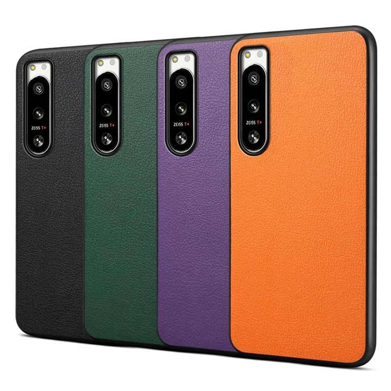 Per Sony Xperia 5 IV 5G Custodia per telefono Rivestimento in pelle PC+TPU Texture Vitello - Nero