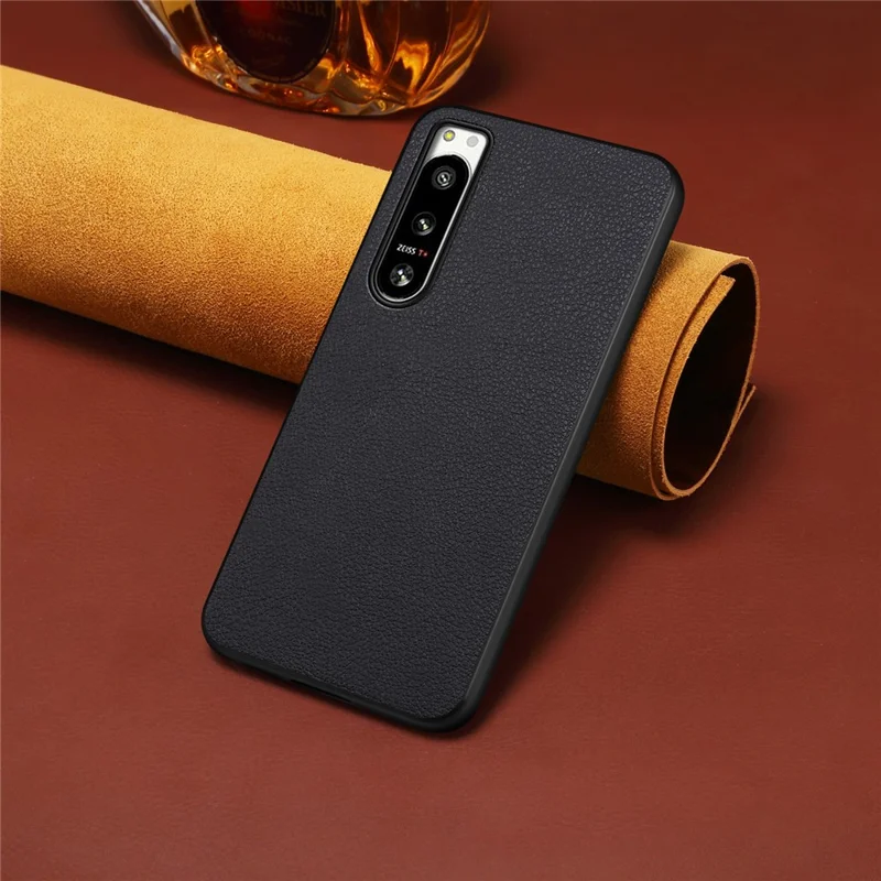 Per Sony Xperia 5 IV 5G Custodia per telefono Rivestimento in pelle PC+TPU Texture Vitello - Nero
