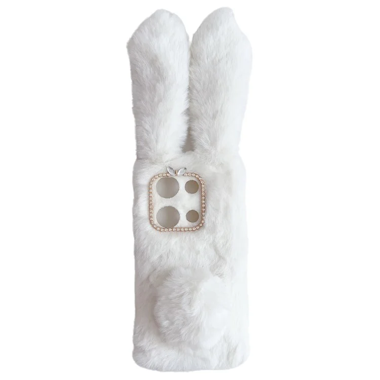 For Xiaomi Redmi Note 13 Pro 4G / Poco M6 Pro 4G TPU Case 3D Bunny Ears Furry Hairball Back Phone Cover - White