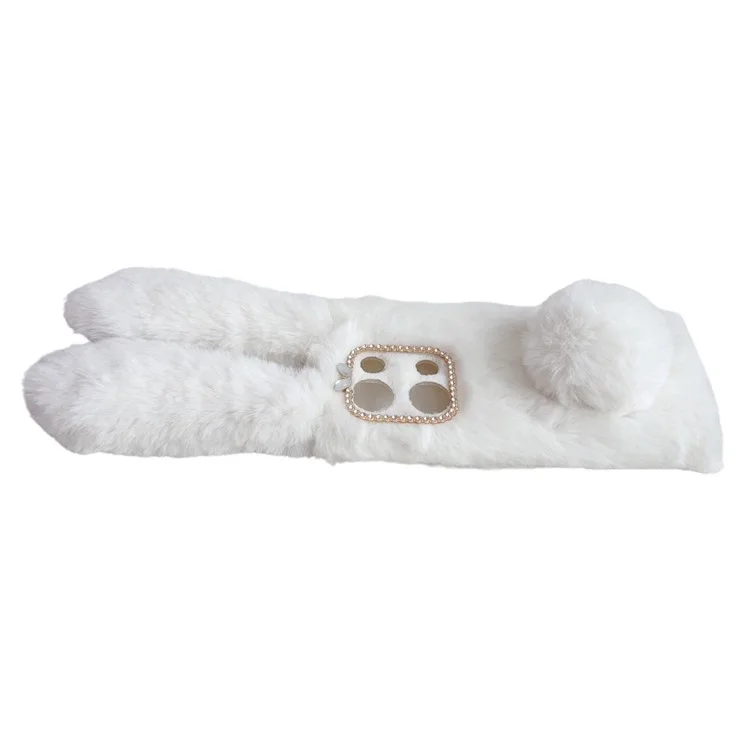 For Xiaomi Redmi Note 13 Pro 4G / Poco M6 Pro 4G TPU Case 3D Bunny Ears Furry Hairball Back Phone Cover - White