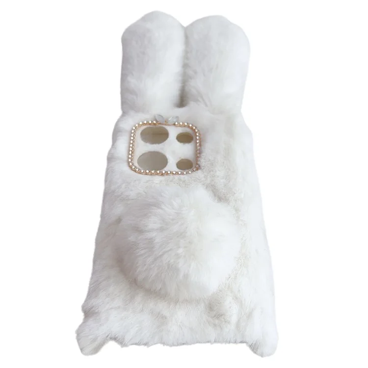 For Xiaomi Redmi Note 13 Pro 4G / Poco M6 Pro 4G TPU Case 3D Bunny Ears Furry Hairball Back Phone Cover - White