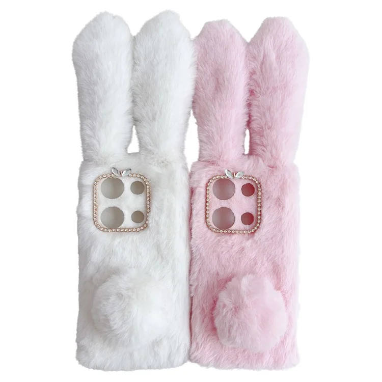 For Xiaomi Redmi Note 13 Pro 4G / Poco M6 Pro 4G TPU Case 3D Bunny Ears Furry Hairball Back Phone Cover - White