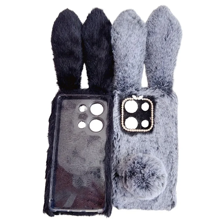 For Xiaomi Redmi Note 13 Pro 4G / Poco M6 Pro 4G TPU Case 3D Bunny Ears Furry Hairball Back Phone Cover - White
