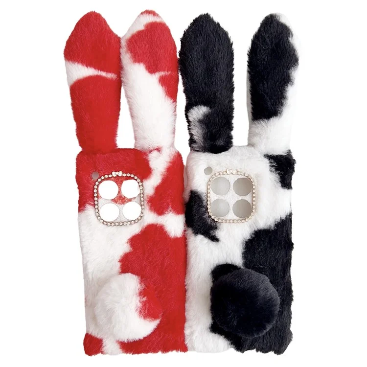 For OnePlus 12 5G Case Fluffy Cows Ear Shockproof Soft TPU Phone Cover - Black