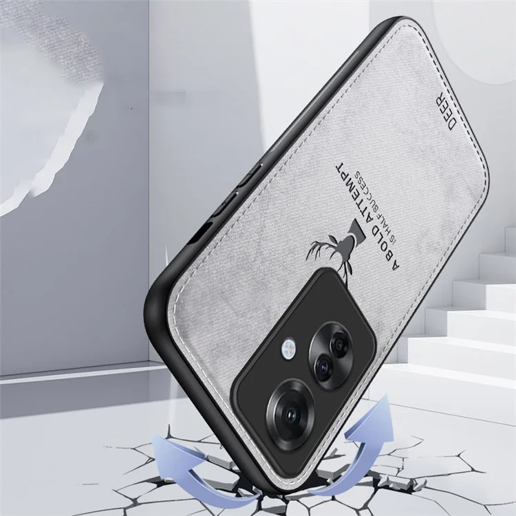 Для Oppo Reno11 F 5G Чехол с узором оленя Текстура ткани Кожа+ПК+ТПУ Чехол для телефона - Черный