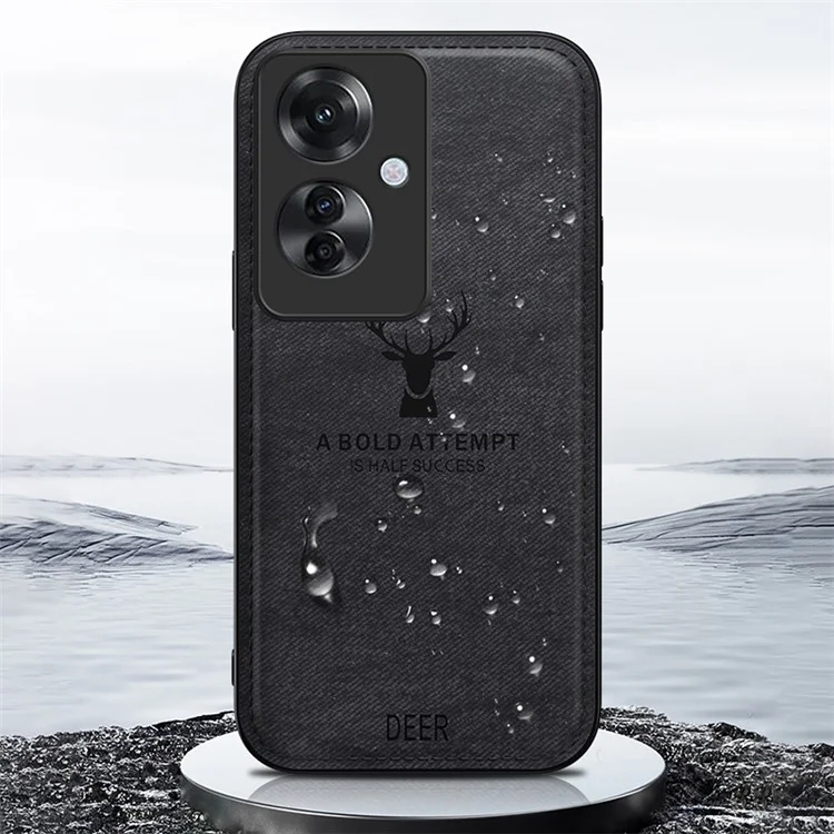 Для Oppo Reno11 F 5G Чехол с узором оленя Текстура ткани Кожа+ПК+ТПУ Чехол для телефона - Черный
