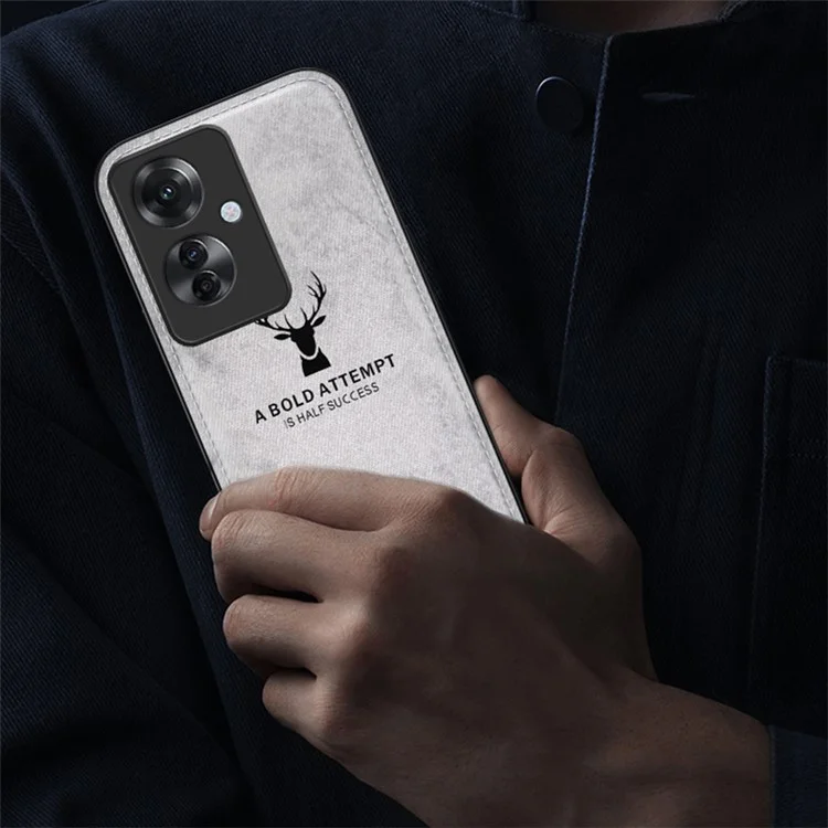 Для Oppo Reno11 F 5G Чехол с узором оленя Текстура ткани Кожа+ПК+ТПУ Чехол для телефона - Черный