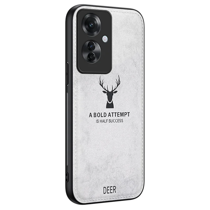 Für Oppo Reno11 F 5G Fall Hirschmuster Stoffstruktur Leder+PC+TPU Handyhülle - Grau