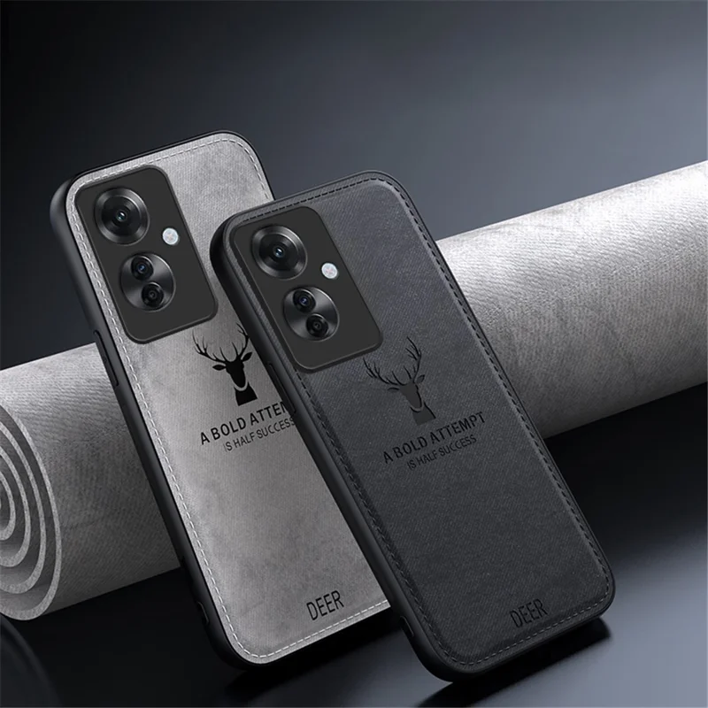 Für Oppo Reno11 F 5G Fall Hirschmuster Stoffstruktur Leder+PC+TPU Handyhülle - Grau