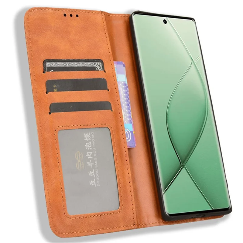 For TECNO Spark 20 Pro+ KJ7 Case Leather Magnetic Closure Wallet Flip Phone Cover - Brown