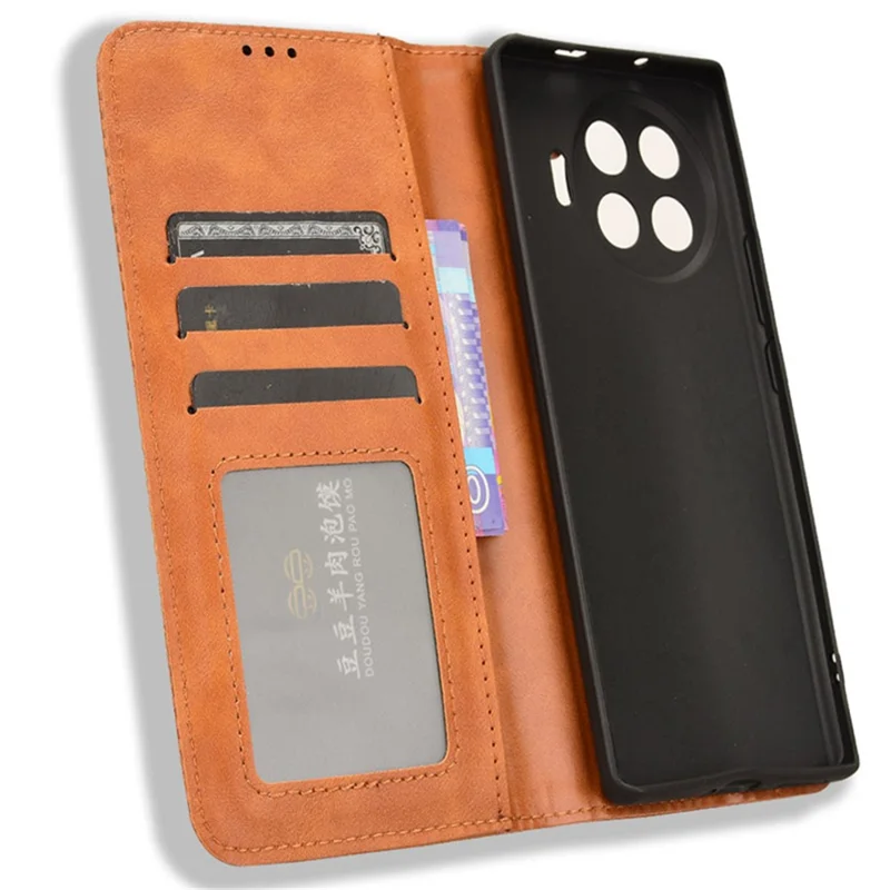 For TECNO Spark 20 Pro+ KJ7 Case Leather Magnetic Closure Wallet Flip Phone Cover - Brown