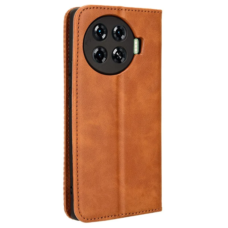 For TECNO Spark 20 Pro+ KJ7 Case Leather Magnetic Closure Wallet Flip Phone Cover - Brown