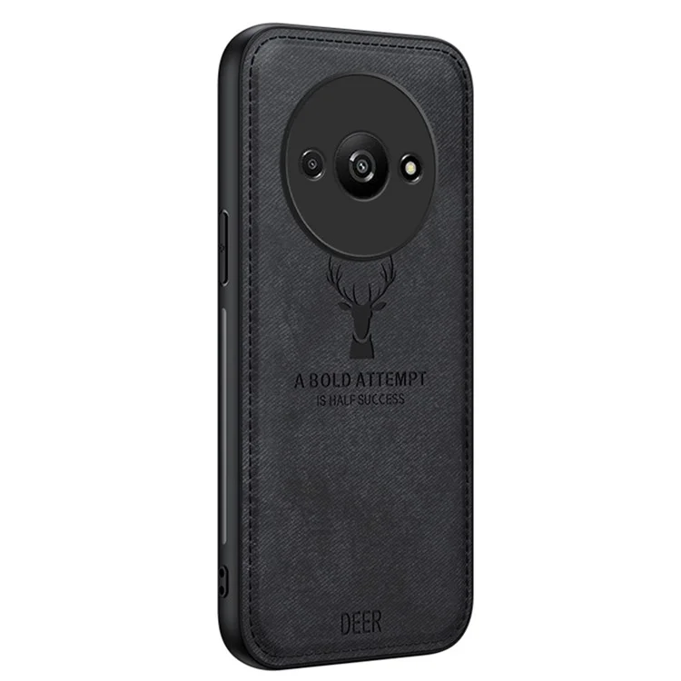 Für Xiaomi Redmi A3 4G / Poco C61 4G-Hülle Hirschmuster PU-Leder beschichtete PC+TPU-Handyhülle - Schwarz