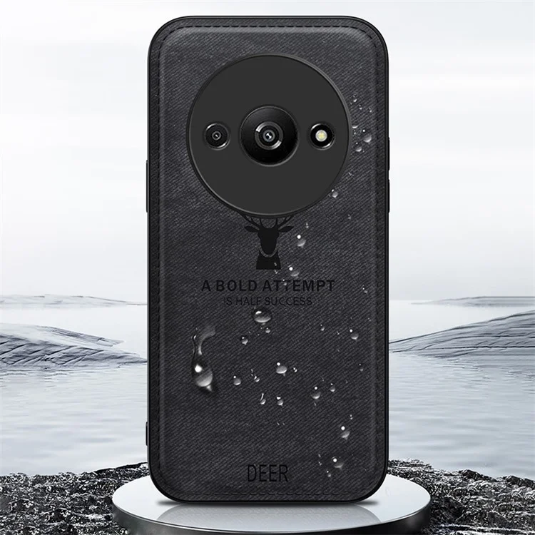 Für Xiaomi Redmi A3 4G / Poco C61 4G-Hülle Hirschmuster PU-Leder beschichtete PC+TPU-Handyhülle - Schwarz