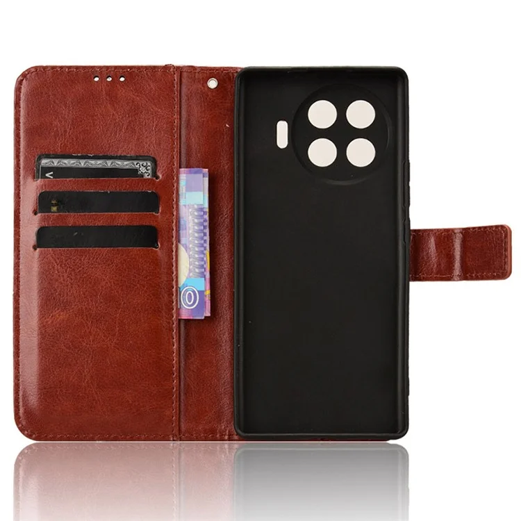 Para TECNO Spark 20 Pro+ / Funda KJ7 de piel de caballo loco Soporte Funda de teléfono de cuero - Marrón