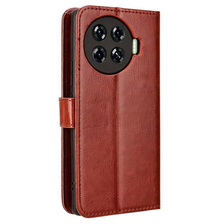 Para TECNO Spark 20 Pro+ / Funda KJ7 de piel de caballo loco Soporte Funda de teléfono de cuero - Marrón