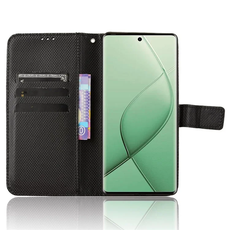 For TECNO Spark 20 Pro+ KJ7 Case Diamond Texture PU Leather Folio Phone Cover - Black