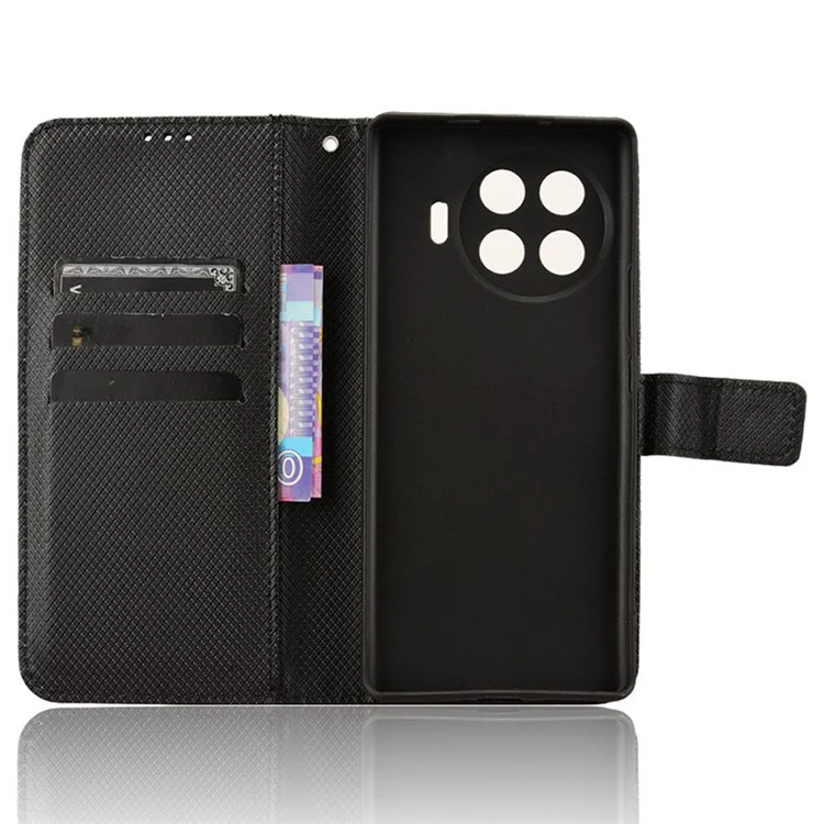 For TECNO Spark 20 Pro+ KJ7 Case Diamond Texture PU Leather Folio Phone Cover - Black