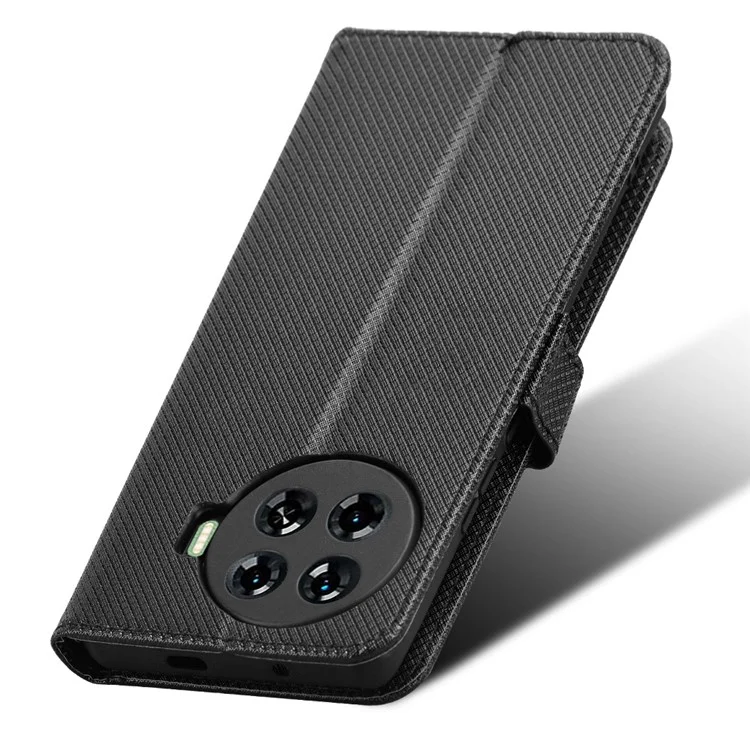For TECNO Spark 20 Pro+ KJ7 Case Diamond Texture PU Leather Folio Phone Cover - Black